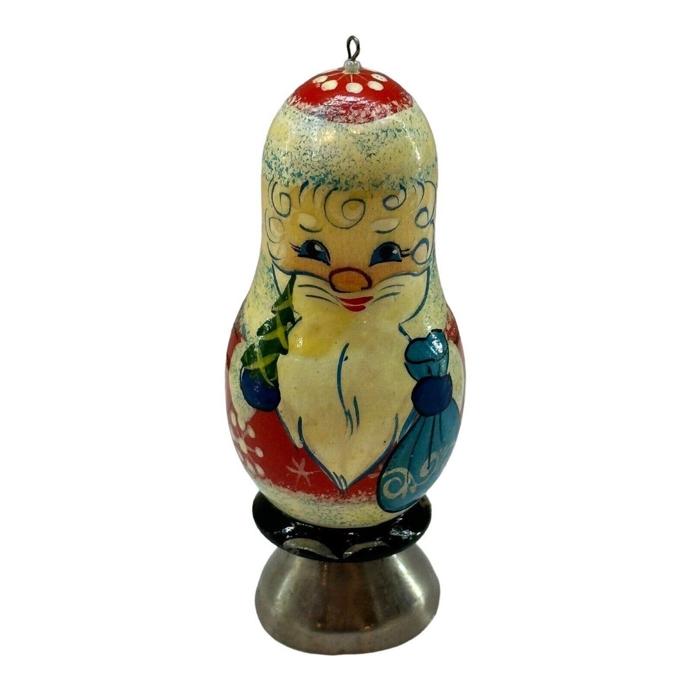 Ceprueb Nocag Santa Claus Bell Christmas Ornament Hand Carved Painted Russia VTG